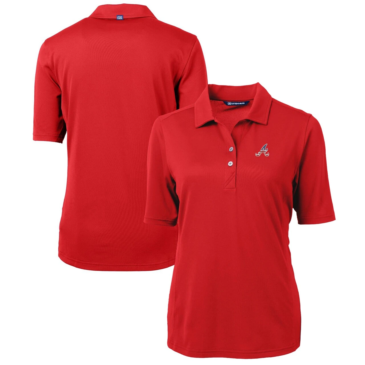 Women's Atlanta Braves Cutter & Buck Red Americana Logo DryTec Virtue Eco Pique Recycled Polo 3 Women's Atlanta Braves Cutter & Buck Red Americana Logo DryTec Virtue Eco Pique Recycled Polo