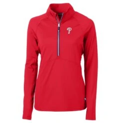 Women's Philadelphia Phillies Cutter & Buck Red Adapt Eco Knit Stretch Half-Zip Pullover Top