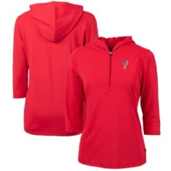 Women's Philadelphia Phillies Cutter & Buck Red Americana Logo DryTec Virtue Eco Pique Recycled Half-Zip Pullover Hoodie