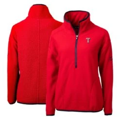 Women's Texas Rangers Cutter & Buck Red Cascade Eco Sherpa Fleece Quarter-Zip Pullover Jacket