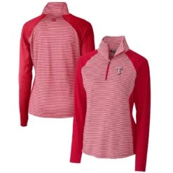 Women's Texas Rangers Cutter & Buck Red DryTec Forge Tonal Stripe Half-Zip Top