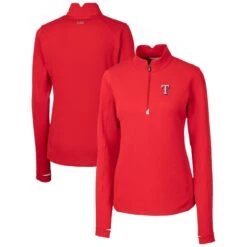Women's Texas Rangers Cutter & Buck Red DryTec Traverse Stretch Quarter-Zip Pullover Top