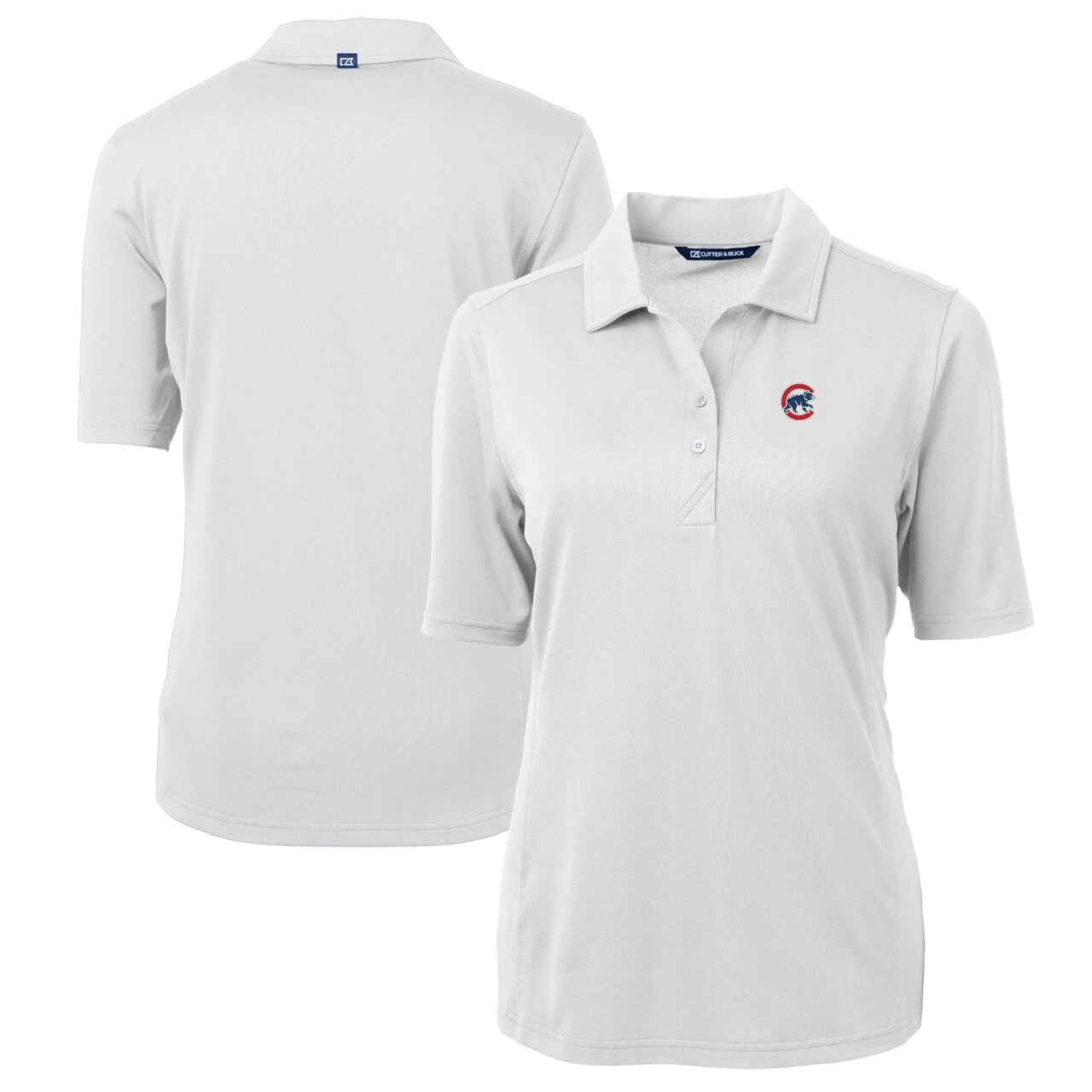 Women's Chicago Cubs Cutter & Buck White DryTec Virtue Eco Pique Recycled Polo 3 Women's Chicago Cubs Cutter & Buck White DryTec Virtue Eco Pique Recycled Polo