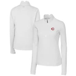 Women's Cincinnati Reds Cutter & Buck White DryTec Traverse Stretch Quarter-Zip Pullover Top
