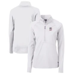 Women's Detroit Tigers Cutter & Buck White Americana Logo Adapt Eco Knit Stretch Recycled Half-Zip Pullover Top