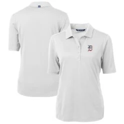 Women's Detroit Tigers Cutter & Buck White Americana Logo DryTec Virtue Eco Pique Recycled Polo