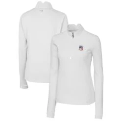 Women's New York Yankees Cutter & Buck White Americana Logo DryTec Traverse Stretch Quarter-Zip Pullover Top