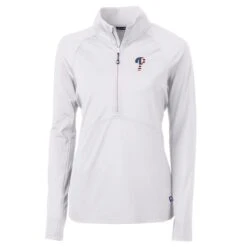 Women's Philadelphia Phillies Cutter & Buck White Americana Logo Adapt Eco Knit Stretch Recycled Half-Zip Pullover Top -Baseball Peripherals Store womens cutter and buck white philadelphia phillies americana logo adapt eco knit stretch recycled half zip pullover top pi5331000 altimages ff 5331624 7cd6b1834da1aafa903falt2 full
