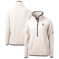 Women's Philadelphia Phillies Cutter & Buck White Americana Logo Cascade Eco Sherpa Fleece Half-Zip Pullover Jacket