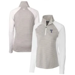Women's Texas Rangers Cutter & Buck White DryTec Forge Tonal Stripe Half-Zip Top