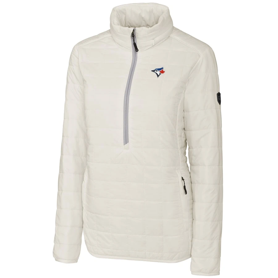 Women's Toronto Blue Jays Cutter & Buck White Rainier Half-Zip Popover Jacket 3 Women's Toronto Blue Jays Cutter & Buck White Rainier Half-Zip Popover Jacket