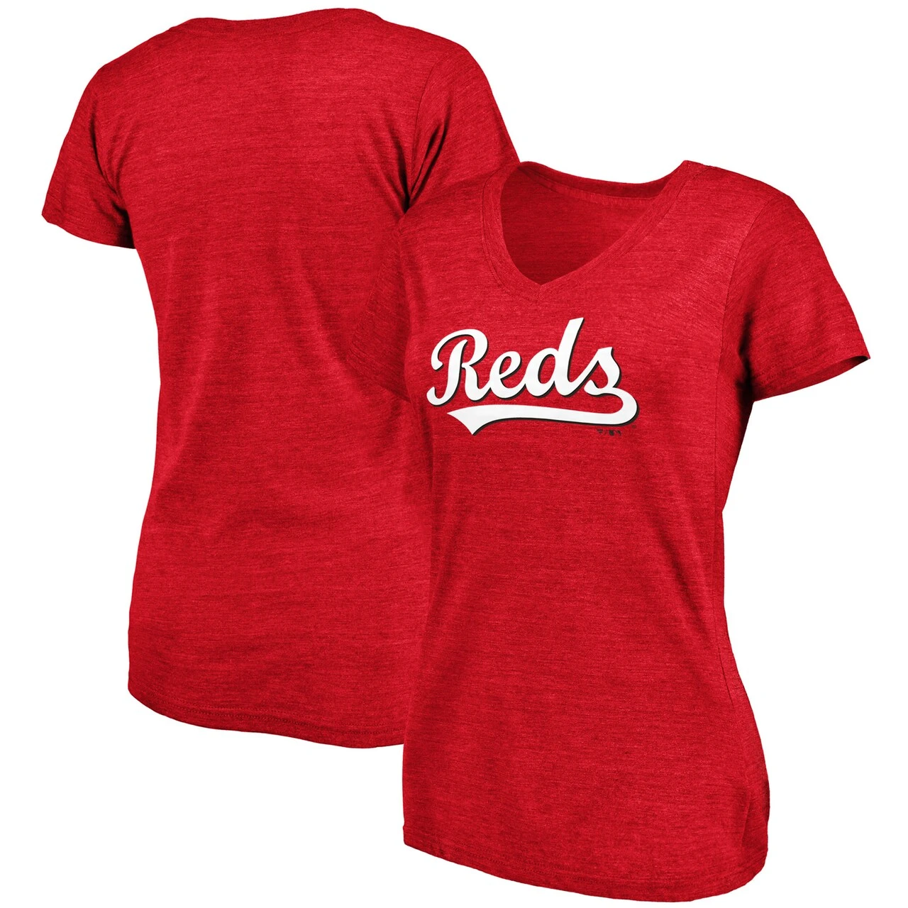 Women's Cincinnati Reds Fanatics Branded Heathered Wordmark Tri-Blend V-Neck T-Shirt 3 Women's Cincinnati Reds Fanatics Branded Heathered Wordmark Tri-Blend V-Neck T-Shirt