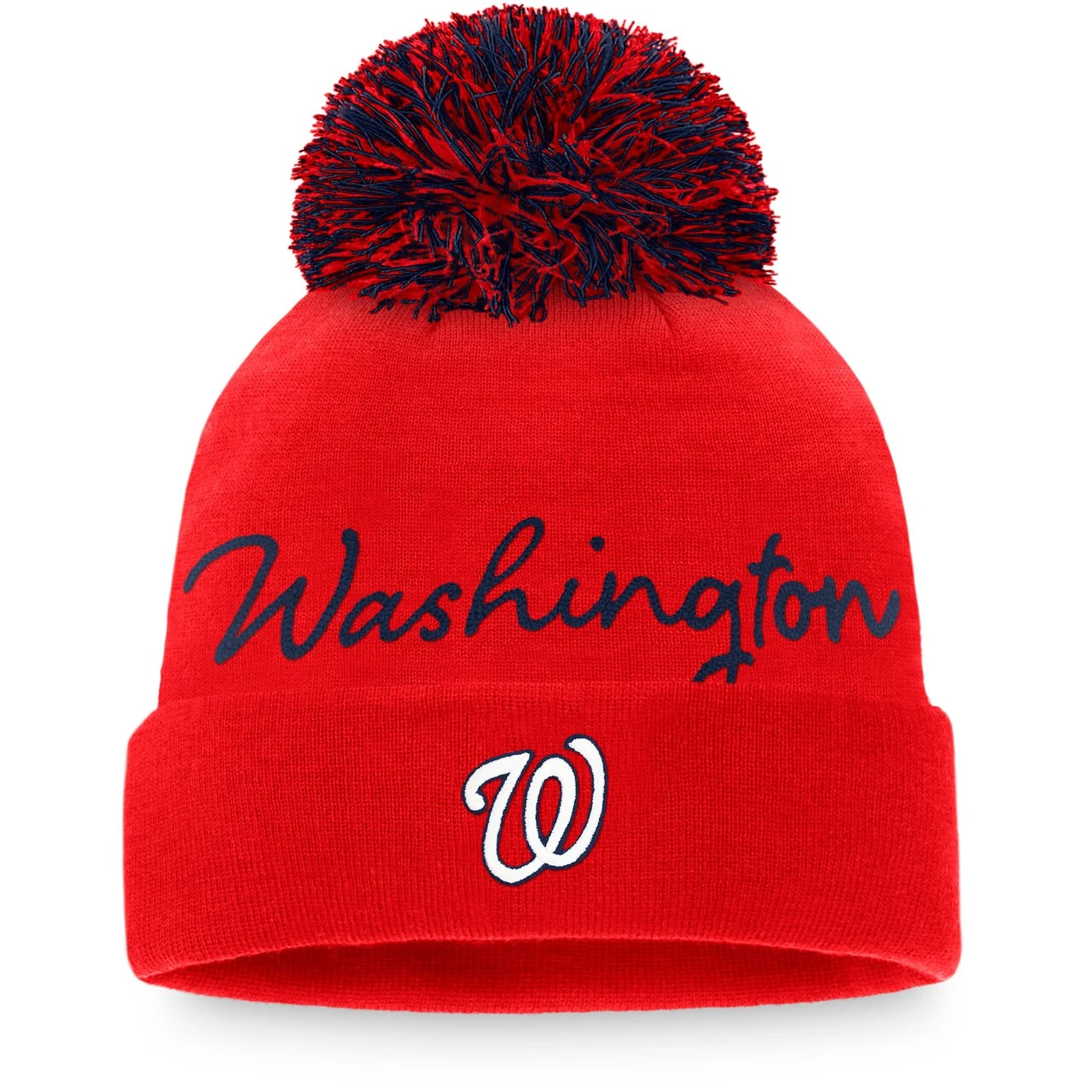 Women's Washington Nationals Fanatics Branded Red Script Cuffed Knit Hat With Pom 3 Women's Washington Nationals Fanatics Branded Red Script Cuffed Knit Hat With Pom