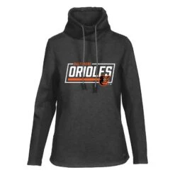 Women's Baltimore Orioles Levelwear Black Loop Fleece Scuba Neck Pullover Hoodie