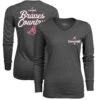 Women's Atlanta Braves Majestic Threads Charcoal 2021 World Series Champions Hometown Long Sleeve V-Neck T-Shirt