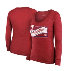 Women's Philadelphia Phillies Majestic Threads Red 2022 National League Champions Tri-Blend Long Sleeve Scoop Neck T-Shirt