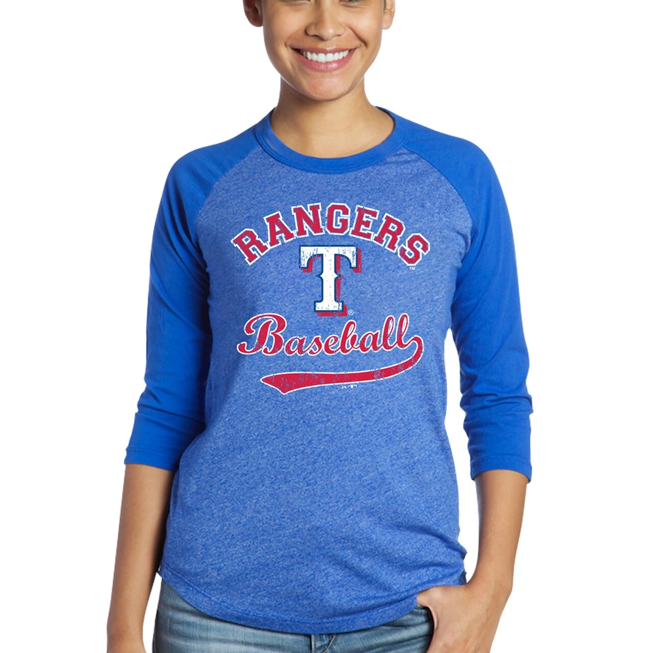 Women's Texas Rangers Majestic Threads Royal Team Baseball Three-Quarter Raglan Sleeve Tri-Blend T-Shirt 3 Women's Texas Rangers Majestic Threads Royal Team Baseball Three-Quarter Raglan Sleeve Tri-Blend T-Shirt
