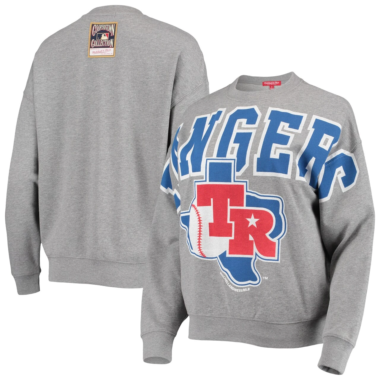 Women's Texas Rangers Mitchell & Ness Heathered Gray Cooperstown Collection Logo Lightweight Pullover Sweatshirt 3 Women's Texas Rangers Mitchell & Ness Heathered Gray Cooperstown Collection Logo Lightweight Pullover Sweatshirt