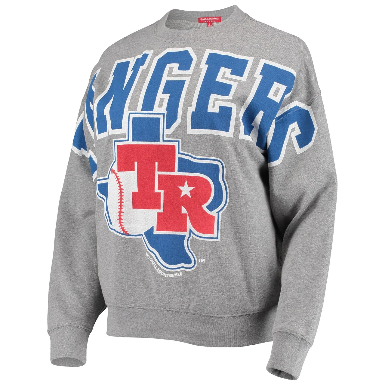 Women's Texas Rangers Mitchell & Ness Heathered Gray Cooperstown Collection Logo Lightweight Pullover Sweatshirt 4 Women's Texas Rangers Mitchell & Ness Heathered Gray Cooperstown Collection Logo Lightweight Pullover Sweatshirt - Image 2