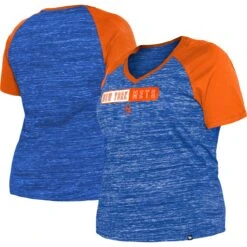 Women's New York Mets New Era Blue Plus Size Space Dye Raglan V-Neck T-Shirt