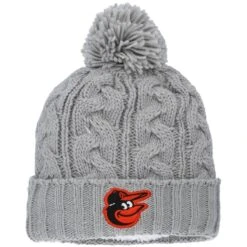 Women's Baltimore Orioles New Era Gray Rush Cuffed Knit Hat With Pom