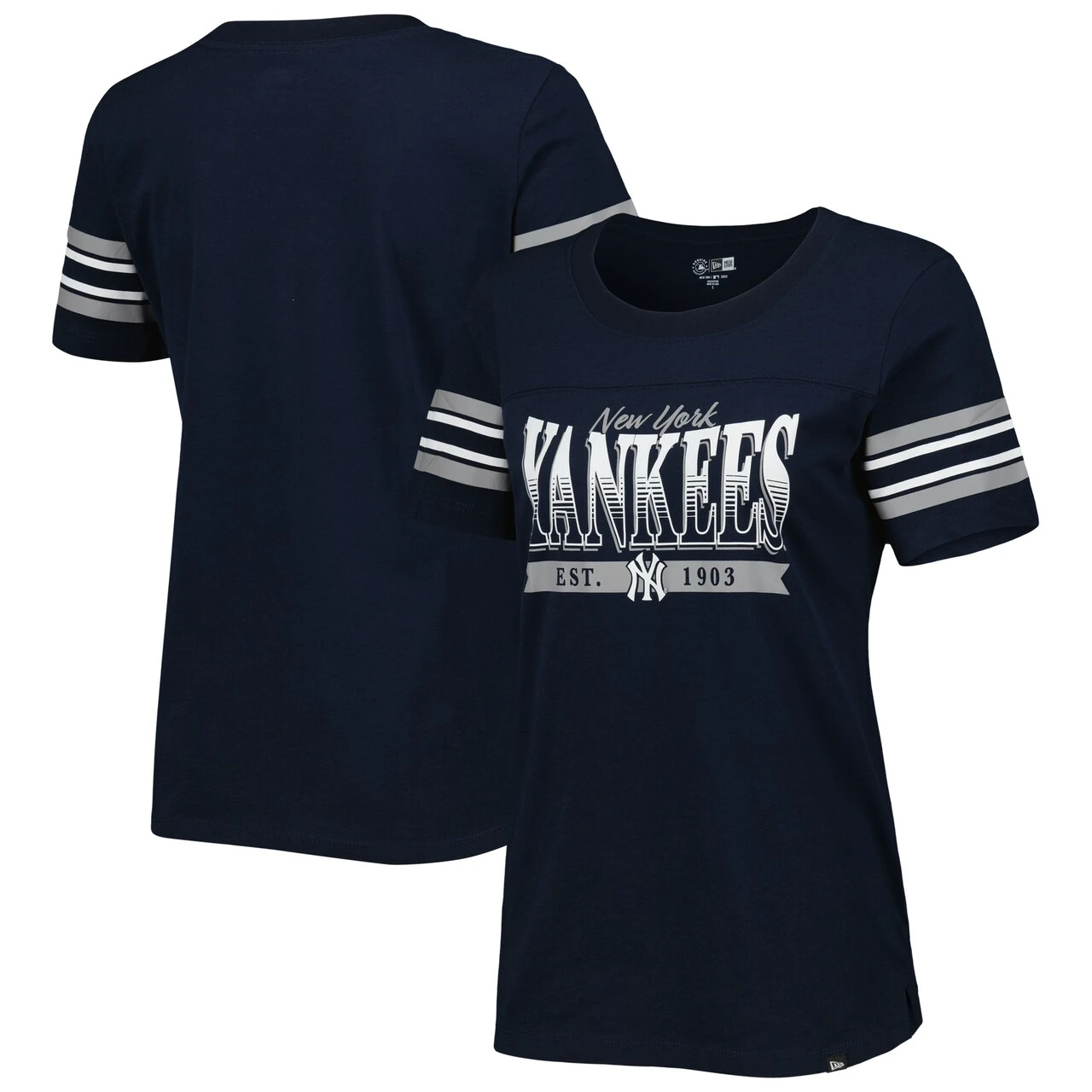Women's New York Yankees New Era Navy Team Stripe T-Shirt 3 Women's New York Yankees New Era Navy Team Stripe T-Shirt