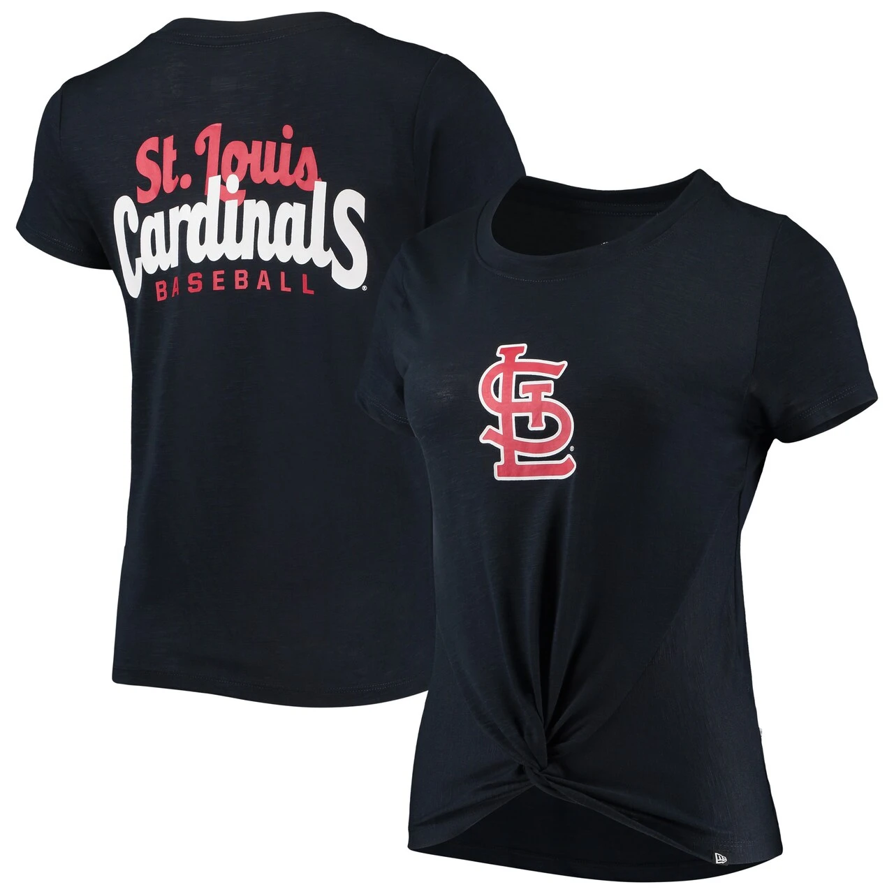Women's St. Louis Cardinals New Era Navy 2-Hit Front Twist Burnout T-Shirt 3 Women's St. Louis Cardinals New Era Navy 2-Hit Front Twist Burnout T-Shirt