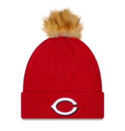 Women's Cincinnati Reds New Era Red Snowy Cuffed Knit Hat With Pom