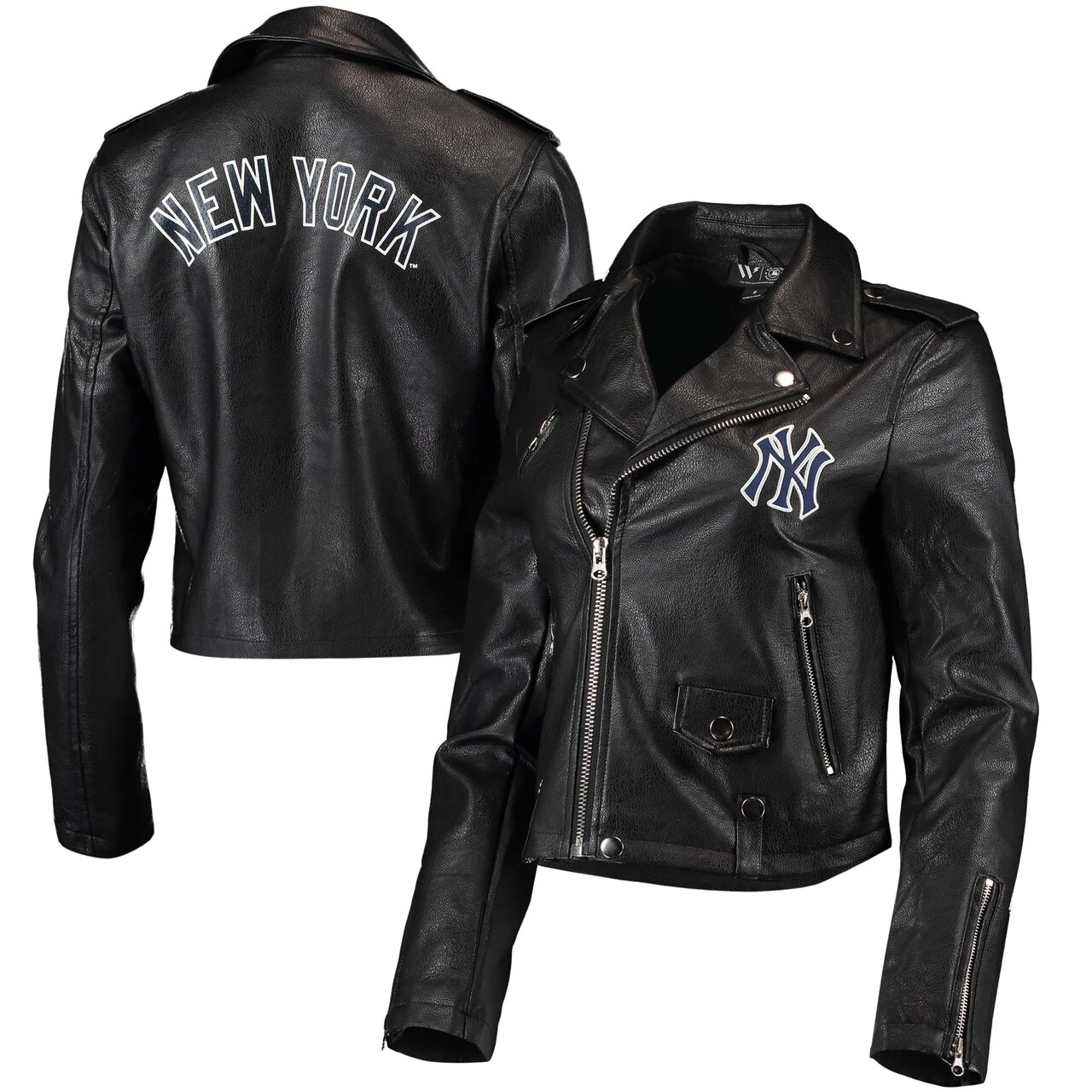 Women's New York Yankees The Wild Collective Black Faux Leather Moto Full-Zip Jacket 3 Women's New York Yankees The Wild Collective Black Faux Leather Moto Full-Zip Jacket