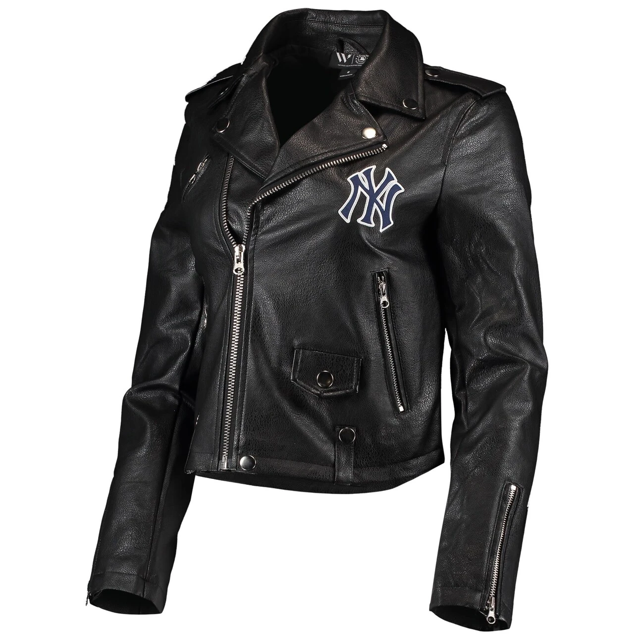 Women's New York Yankees The Wild Collective Black Faux Leather Moto Full-Zip Jacket 4 Women's New York Yankees The Wild Collective Black Faux Leather Moto Full-Zip Jacket - Image 2