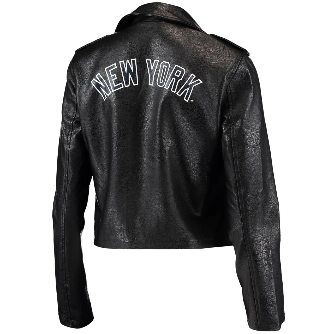 Women's New York Yankees The Wild Collective Black Faux Leather Moto Full-Zip Jacket 5 Women's New York Yankees The Wild Collective Black Faux Leather Moto Full-Zip Jacket - Image 3