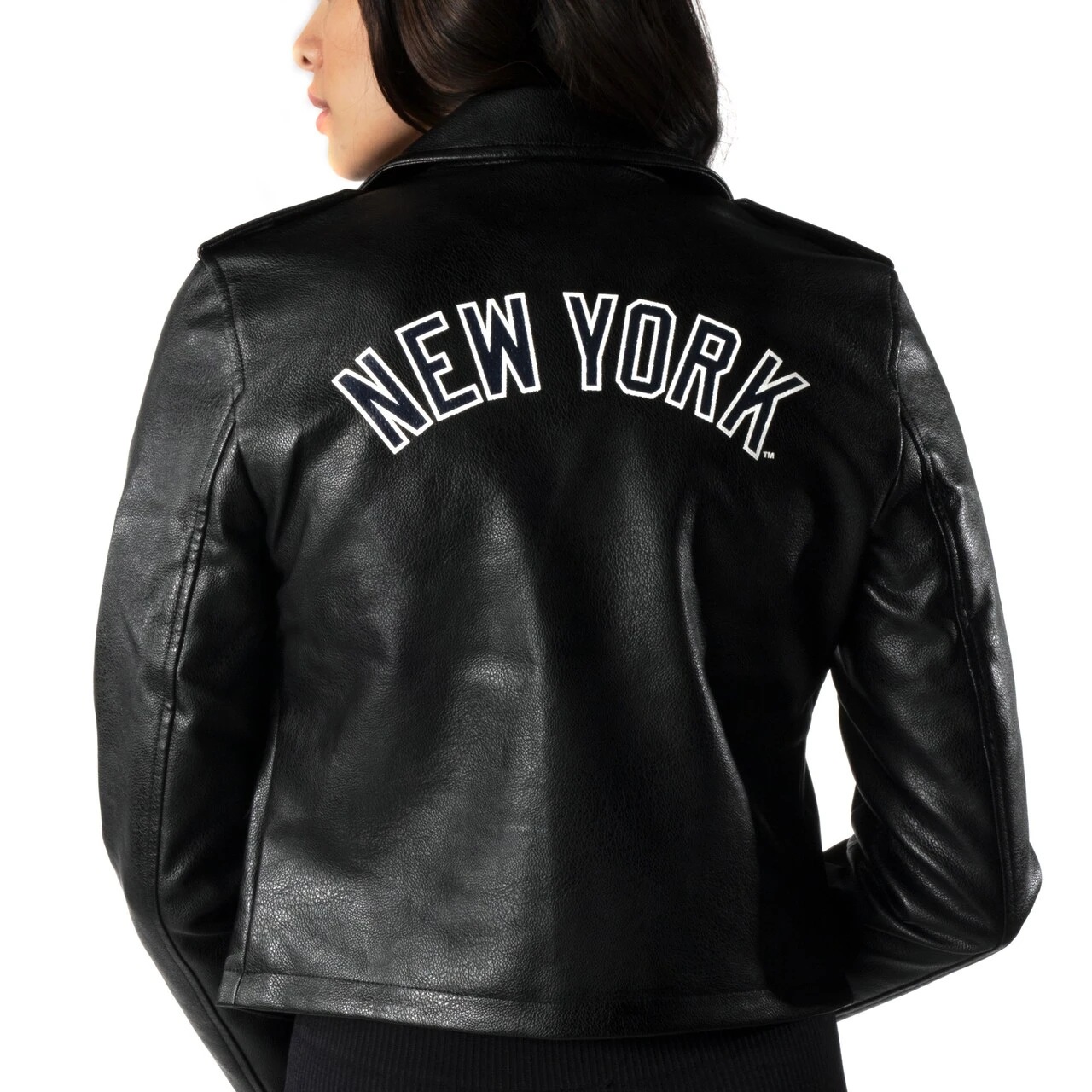 Women's New York Yankees The Wild Collective Black Faux Leather Moto Full-Zip Jacket 6 Women's New York Yankees The Wild Collective Black Faux Leather Moto Full-Zip Jacket - Image 4