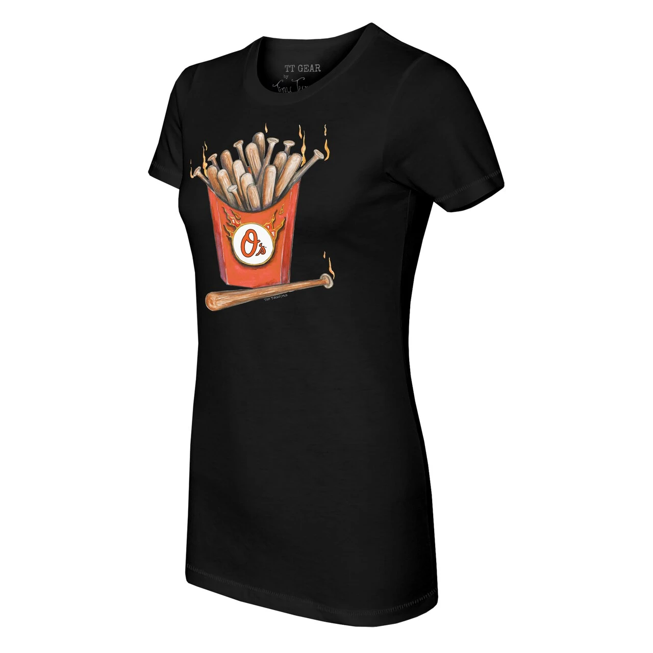 Women's Baltimore Orioles Tiny Turnip Black Hot Bats T-Shirt 4 Women's Baltimore Orioles Tiny Turnip Black Hot Bats T-Shirt - Image 2