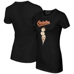 Women's Baltimore Orioles Tiny Turnip Black Triple Scoop T-Shirt