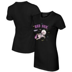 Women's Boston Red Sox Tiny Turnip Black Space Unicorn T-Shirt
