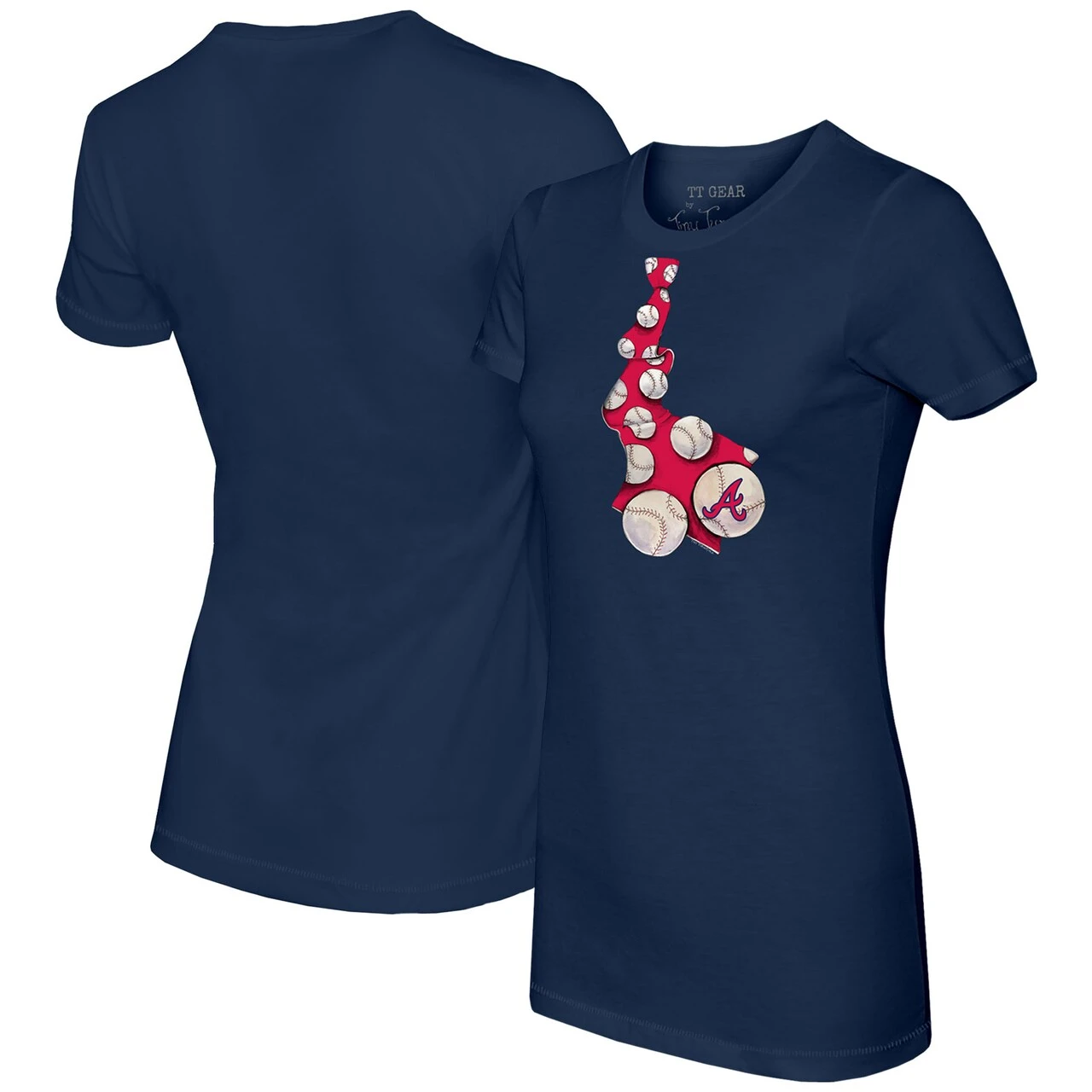 Women's Atlanta Braves Tiny Turnip Navy Baseball Tie T-Shirt 3 Women's Atlanta Braves Tiny Turnip Navy Baseball Tie T-Shirt
