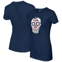 Women's Atlanta Braves Tiny Turnip Navy Sugar Skull T-Shirt