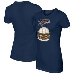 Women's Detroit Tigers Tiny Turnip Navy Burger T-Shirt