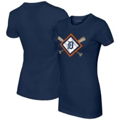 Women's Detroit Tigers Tiny Turnip Navy Diamond Cross Bats T-Shirt