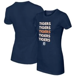 Women's Detroit Tigers Tiny Turnip Navy Stacked T-Shirt