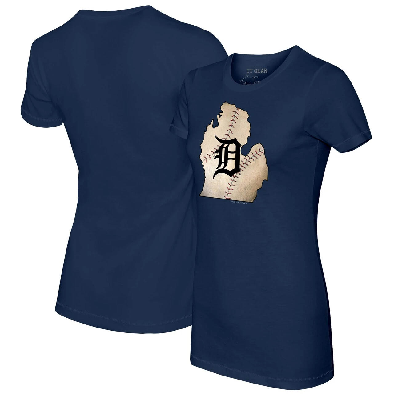 Women's Detroit Tigers Tiny Turnip Navy State Outline T-Shirt 3 Women's Detroit Tigers Tiny Turnip Navy State Outline T-Shirt