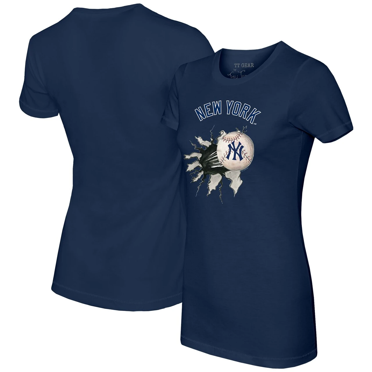 Women's New York Yankees Tiny Turnip Navy Baseball Tear T-Shirt 3 Women's New York Yankees Tiny Turnip Navy Baseball Tear T-Shirt