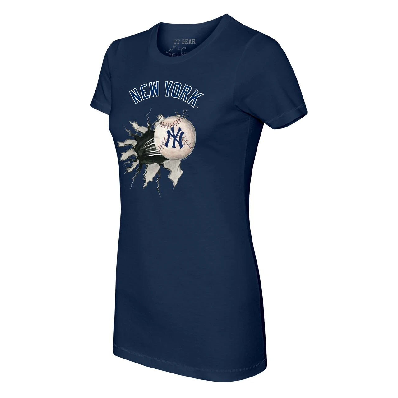 Women's New York Yankees Tiny Turnip Navy Baseball Tear T-Shirt 4 Women's New York Yankees Tiny Turnip Navy Baseball Tear T-Shirt - Image 2