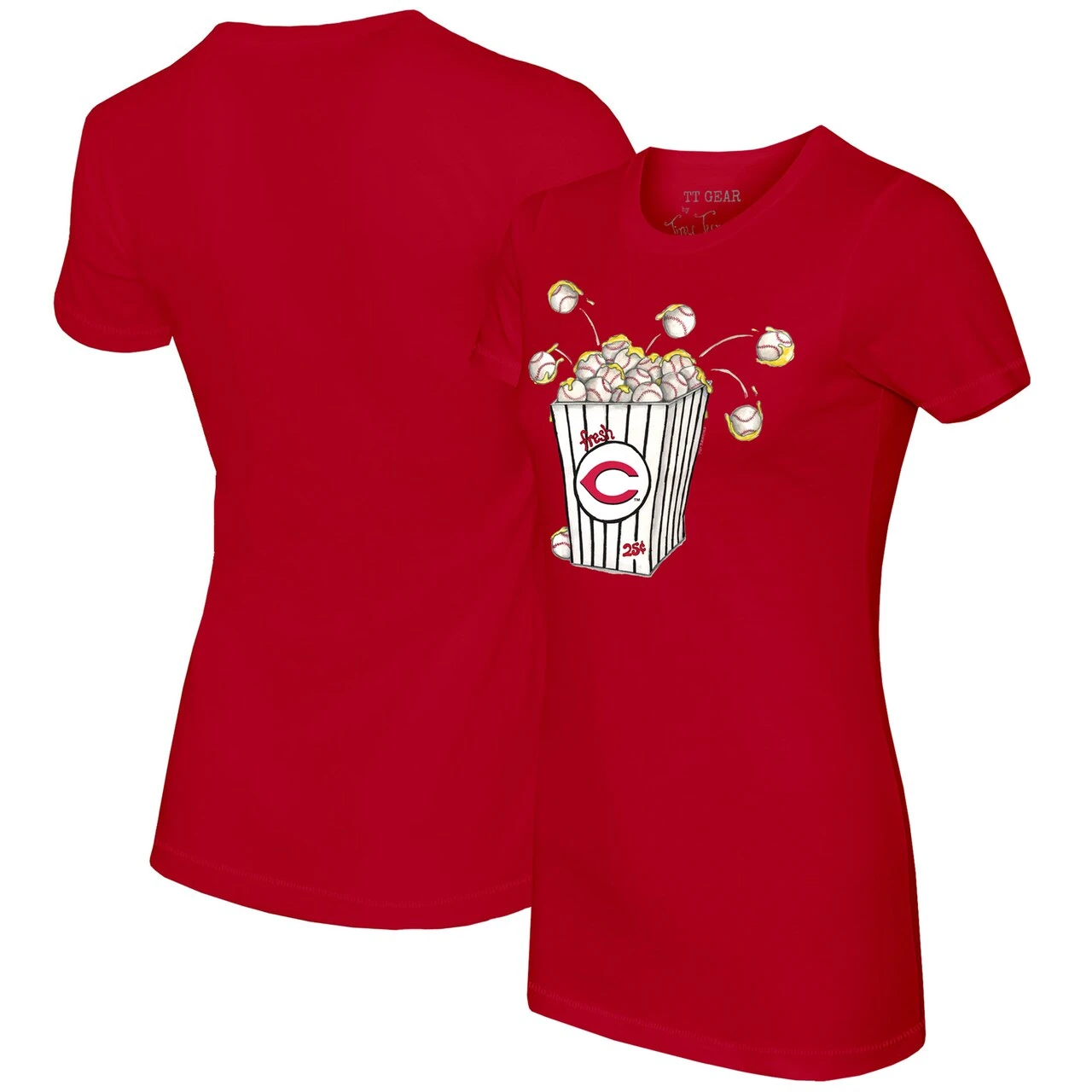 Women's Cincinnati Reds Tiny Turnip Red Popcorn T-Shirt 3 Women's Cincinnati Reds Tiny Turnip Red Popcorn T-Shirt