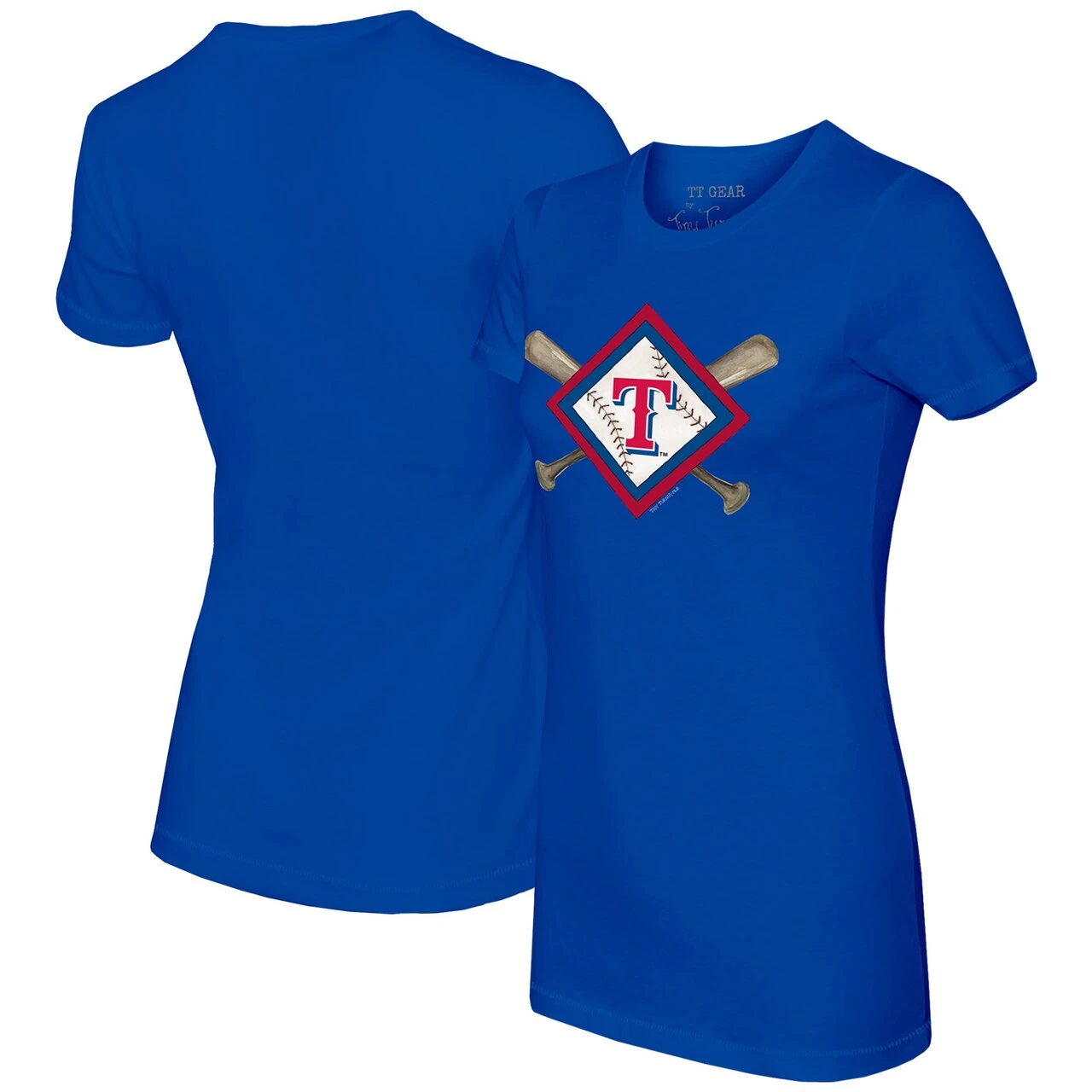 Women's Texas Rangers Tiny Turnip Royal Diamond Cross Bats T-Shirt 3 Women's Texas Rangers Tiny Turnip Royal Diamond Cross Bats T-Shirt