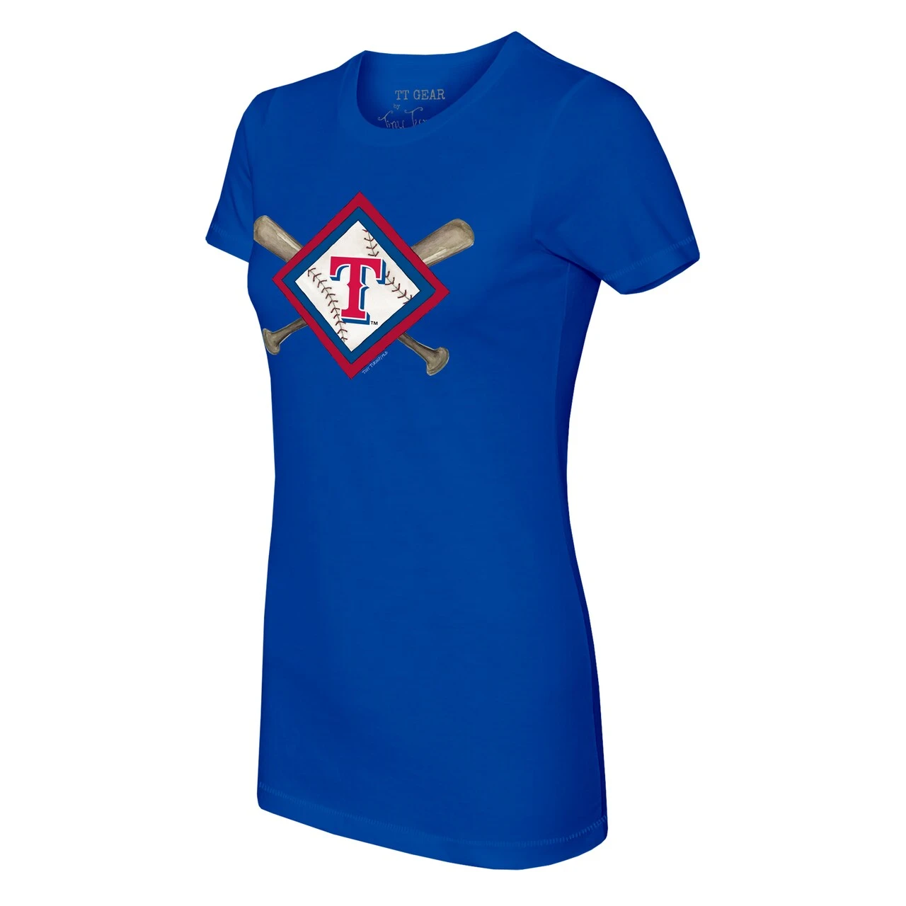Women's Texas Rangers Tiny Turnip Royal Diamond Cross Bats T-Shirt 4 Women's Texas Rangers Tiny Turnip Royal Diamond Cross Bats T-Shirt - Image 2