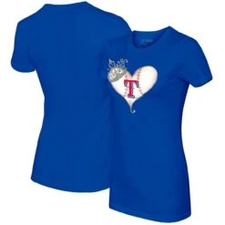 Women's Texas Rangers Tiny Turnip Royal Tiara Heart T-Shirt