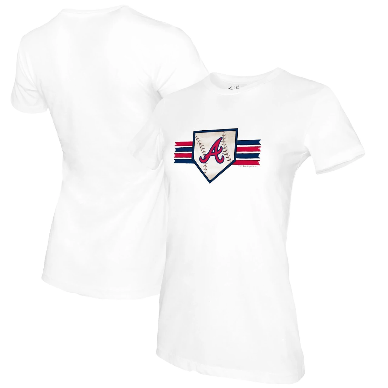 Women's Atlanta Braves Tiny Turnip White Base Stripe T-Shirt 3 Women's Atlanta Braves Tiny Turnip White Base Stripe T-Shirt