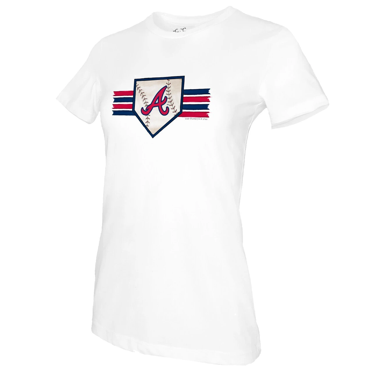Women's Atlanta Braves Tiny Turnip White Base Stripe T-Shirt 4 Women's Atlanta Braves Tiny Turnip White Base Stripe T-Shirt - Image 2
