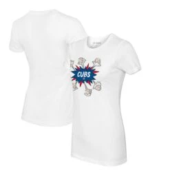 Women's Chicago Cubs Tiny Turnip White Baseball Pow T-Shirt